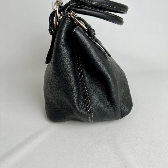 Tignanello Black Leather Purse Handbag Satchel Bucket Bag Buckle Double Handle - Picture 6 of 13